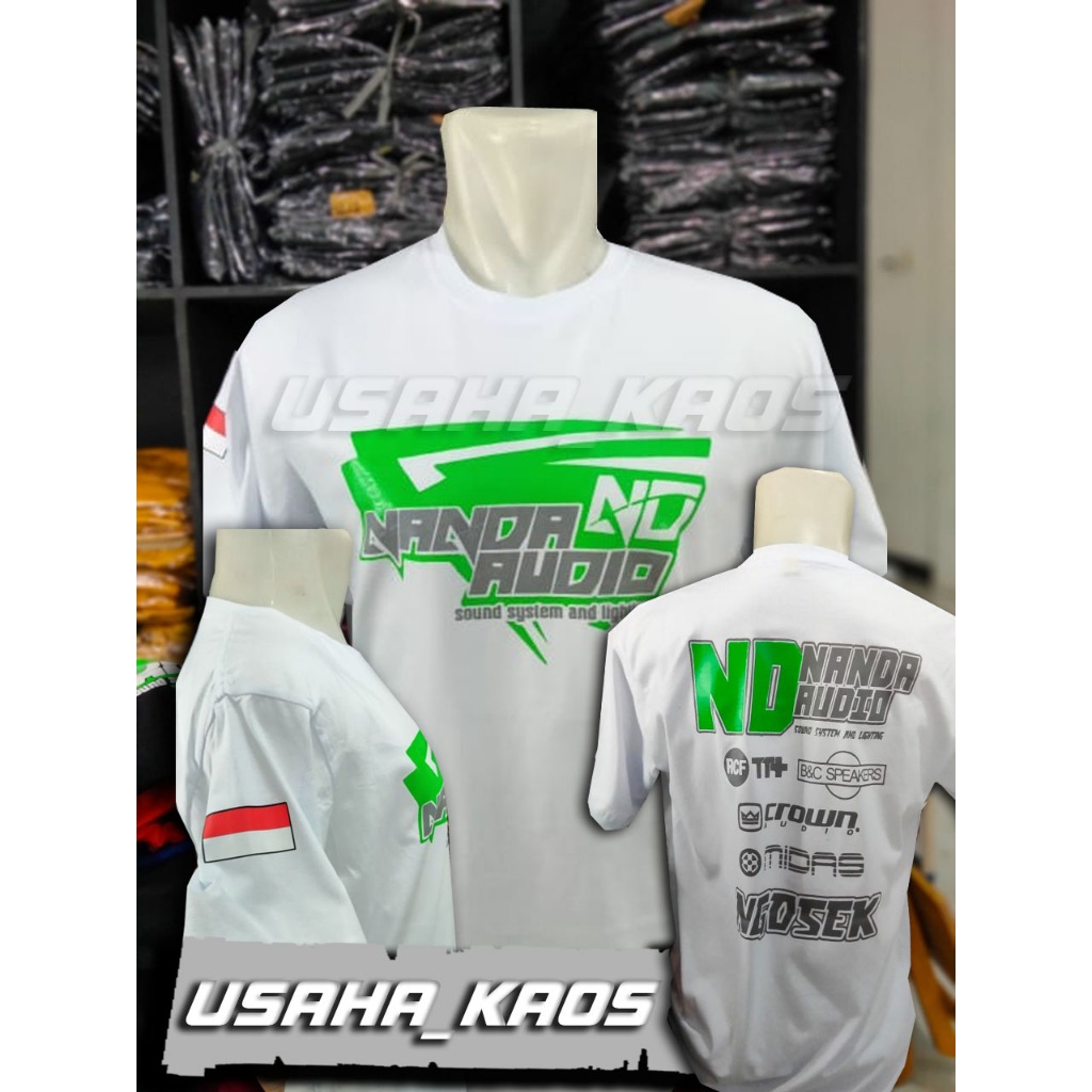 baju kaos NANDA AUDIO SOUND SYSTEM warna putih lengan pendek 100% cotton