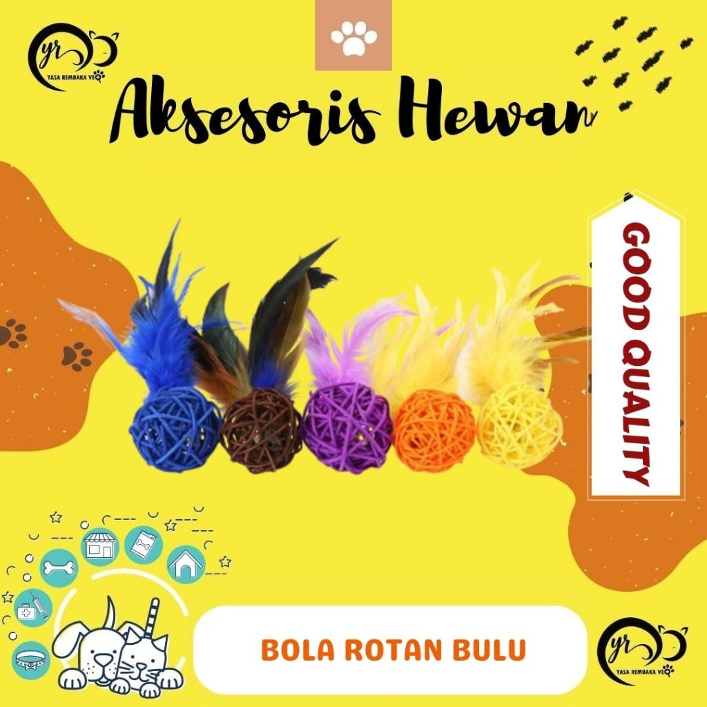 MAINAN BOLA ROTAN BULU - Mainan Kucing Bola Rotan Bulu
