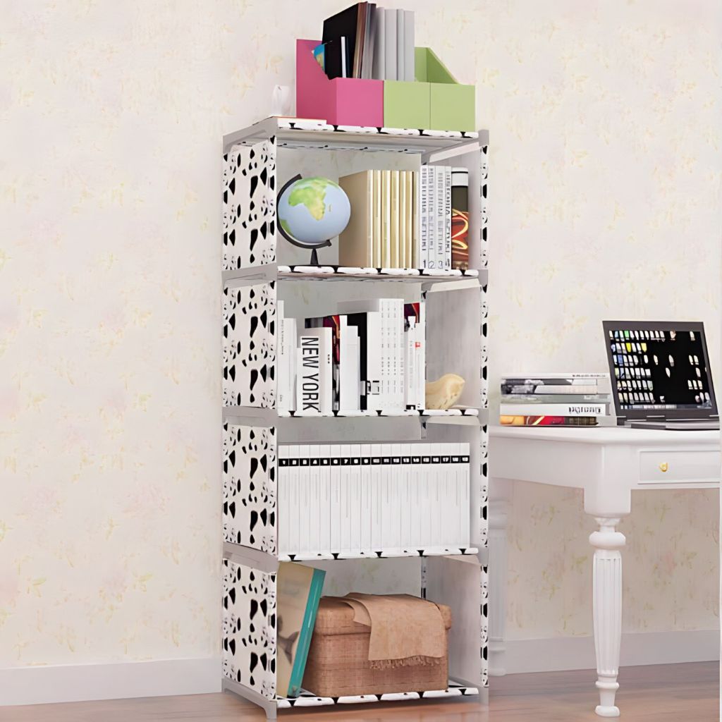 Rak Buku Portable Rak Buku Aesthectic Rak Helm Rak Kain Non Woven Pipa Besi Multifungsi