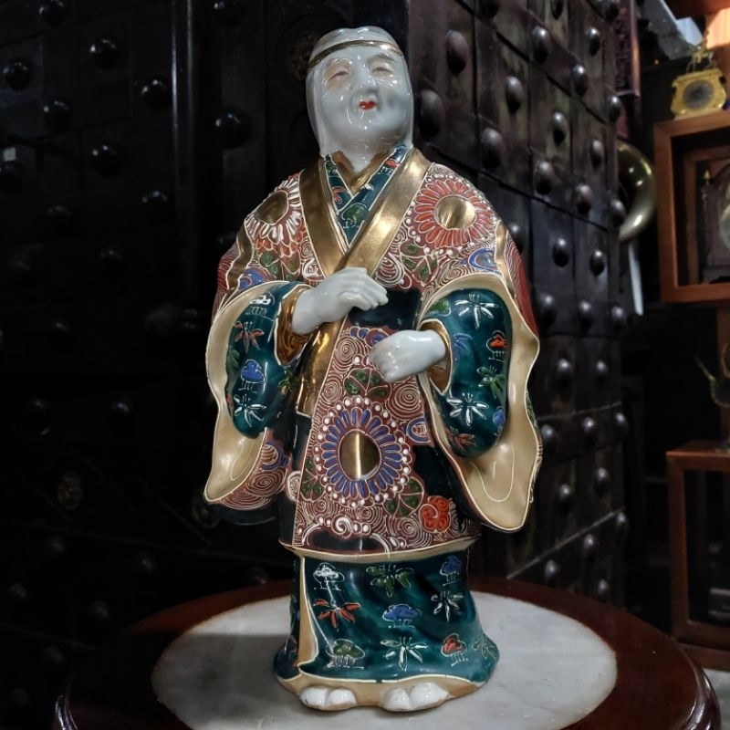Patung Porselen Lukis Tangan Kutani Takasago Jepang Tua Lawas
