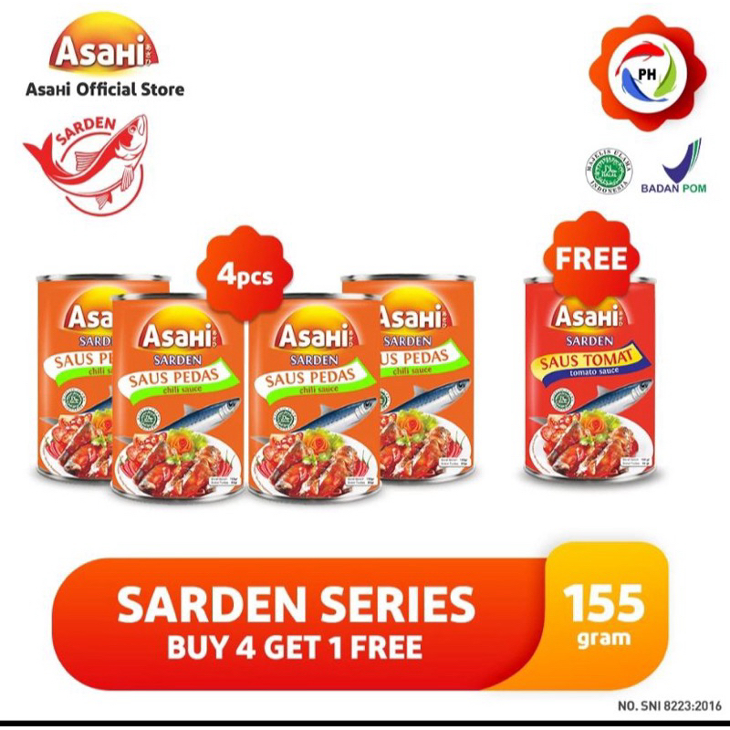 

Asahi Sarden Saus Pedas 155gr - Buy 4 gratis 1 sarden saus tomat 155gr