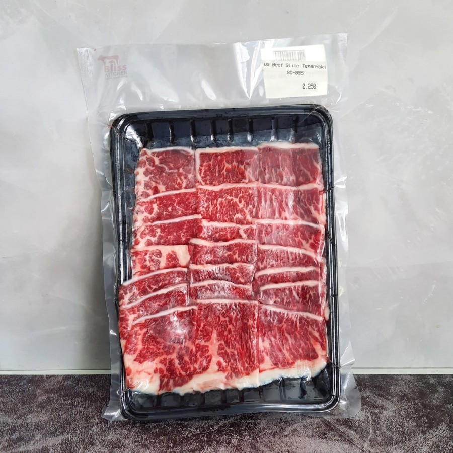 

Black Angus Teppanyaki US Beef Slice 5mm 250gr Daging Sapi