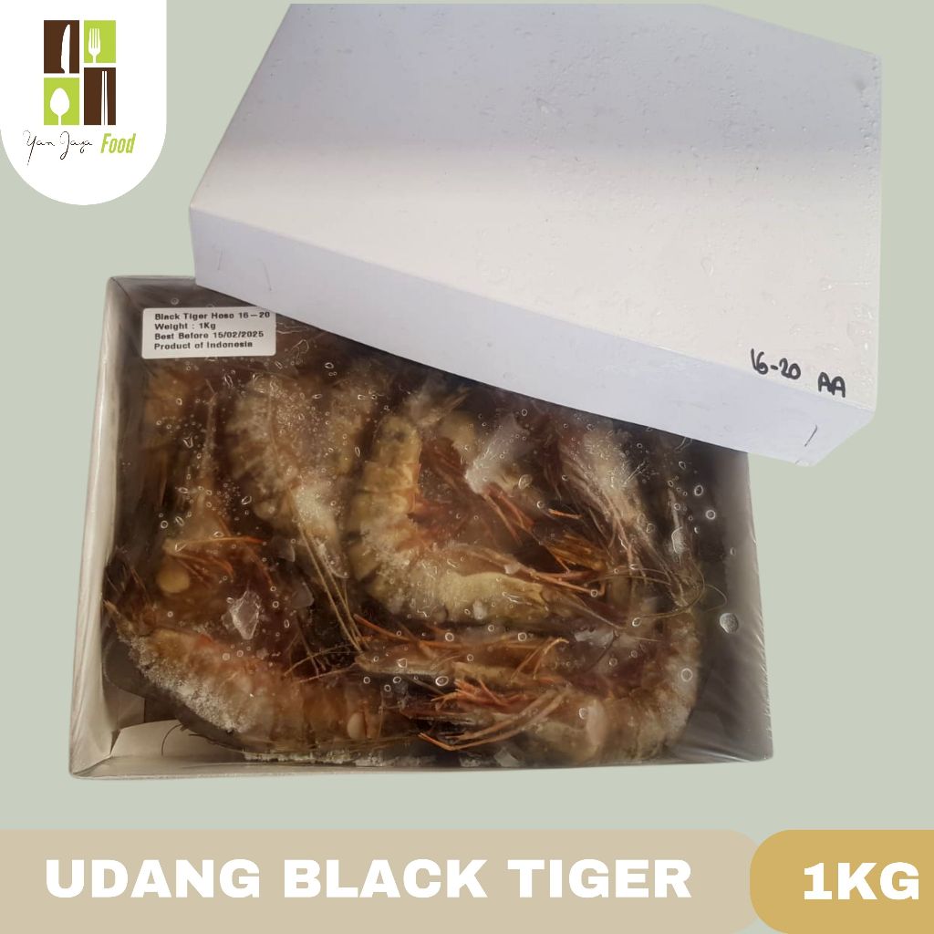 

Udang Black Tiger Hoso / Udang Tiger / 1 Kg [ isi 16-20 ] Glassing 20%