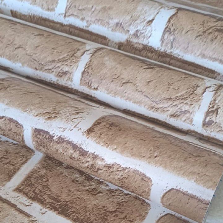 WALLPAPER DINDING BATA COKLAT LIST PUTIH