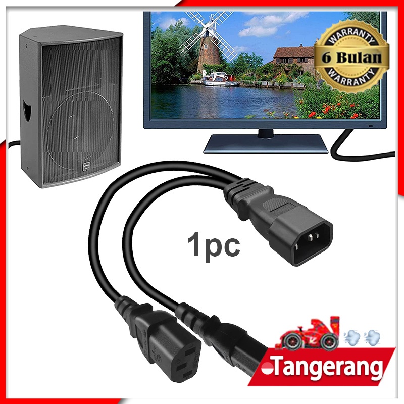 Kabel Power Cord C14 Ke C13 Kabel Splitter Extension 1 to 2 UPS Server Y Panjang 30cm