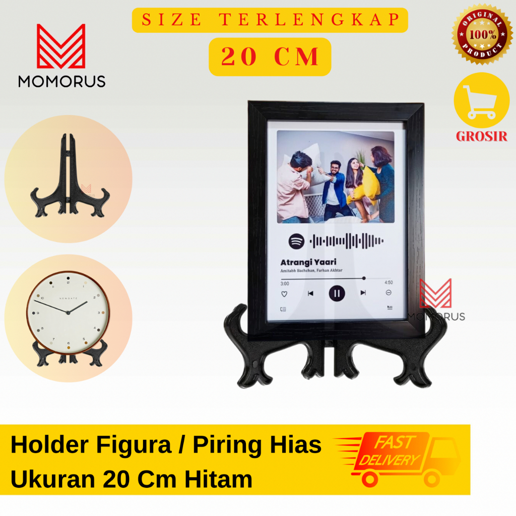 Kaki Frame Segitiga Plastik Photo Ukuran 20 Cm Standing Pajangan Sandaran Piring Oleh-Oleh Negara Ka