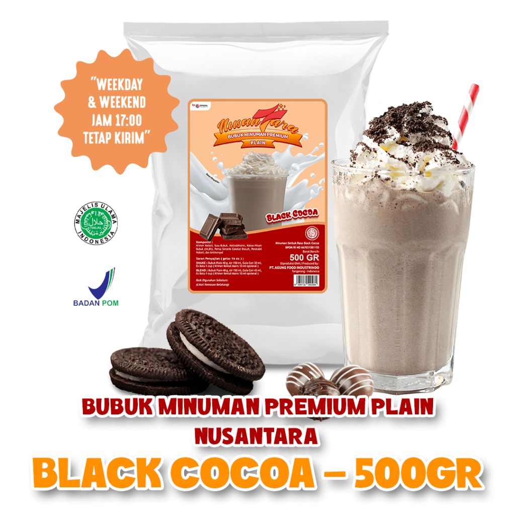 

Bubuk Minuman Premium Rasa Black Cocoa 500Gr / Black Cocoa TANPA GULA - NUSANTARA POWDER - NUSANTARA