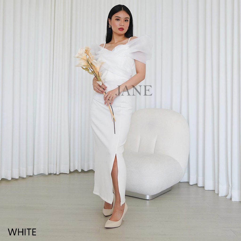 JANE COLLECTION || Maxi Dress Wanita Hitam Sabrina Prime Scuba Organza Tile Baju Pesta Kondangan Put