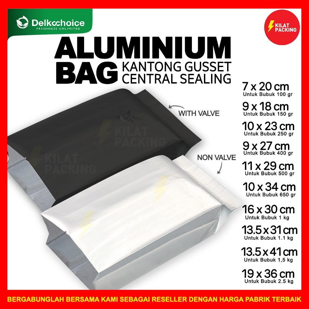 Alumunium Bag Gusset Central Sealing Kemasan Kantong Makanan Kemasan Makanan Delkochoice