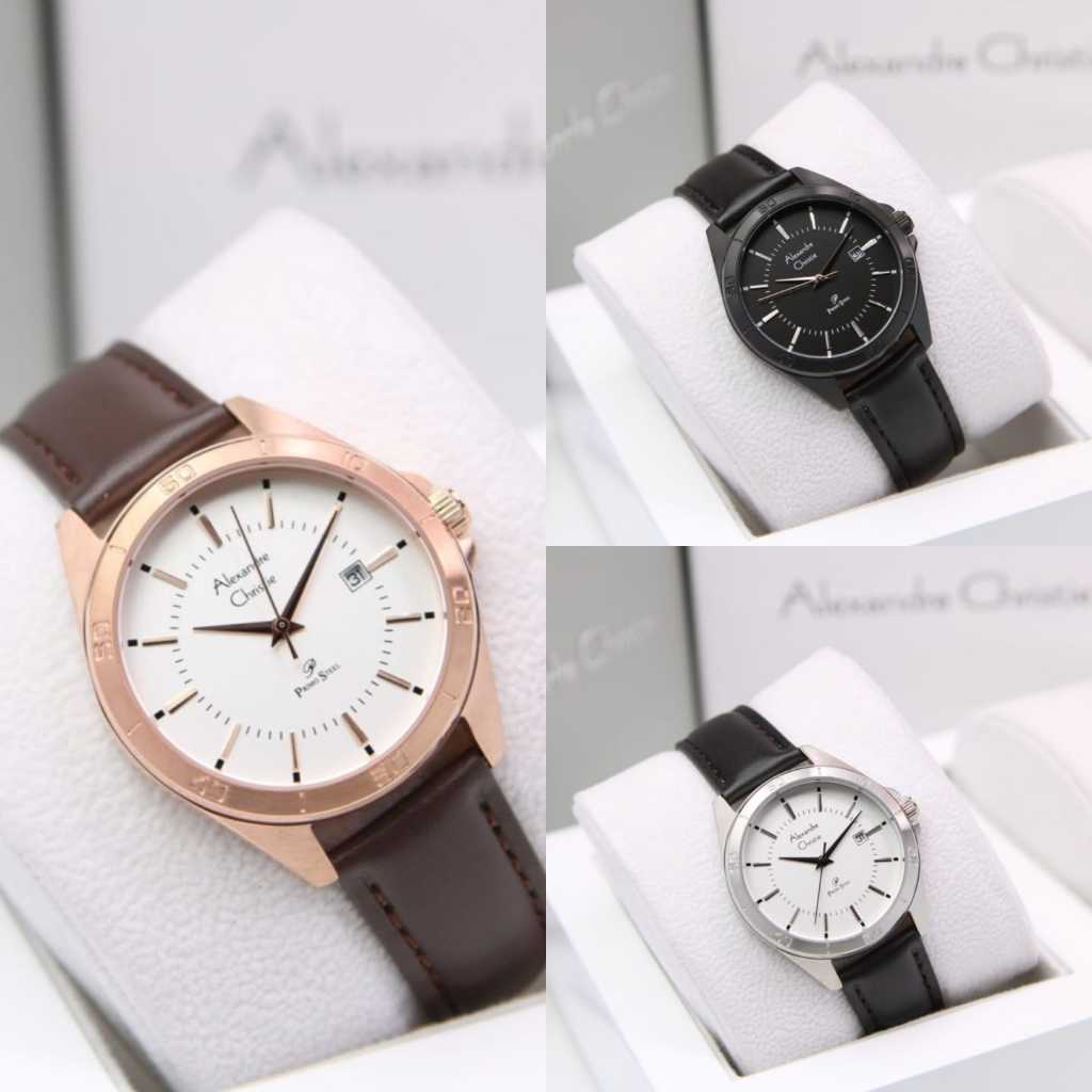 JAM TANGAN WANITA ALEXANDRE CHRISTIE AC 1011 AC1011 BLACK LEATHER ORIGINAL