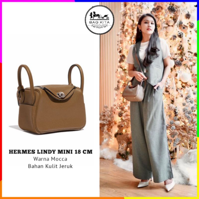 (Mocca)  Tas Hems Lindy Mini | Tas Selempang 1818Hermes Lindy 18 Premium