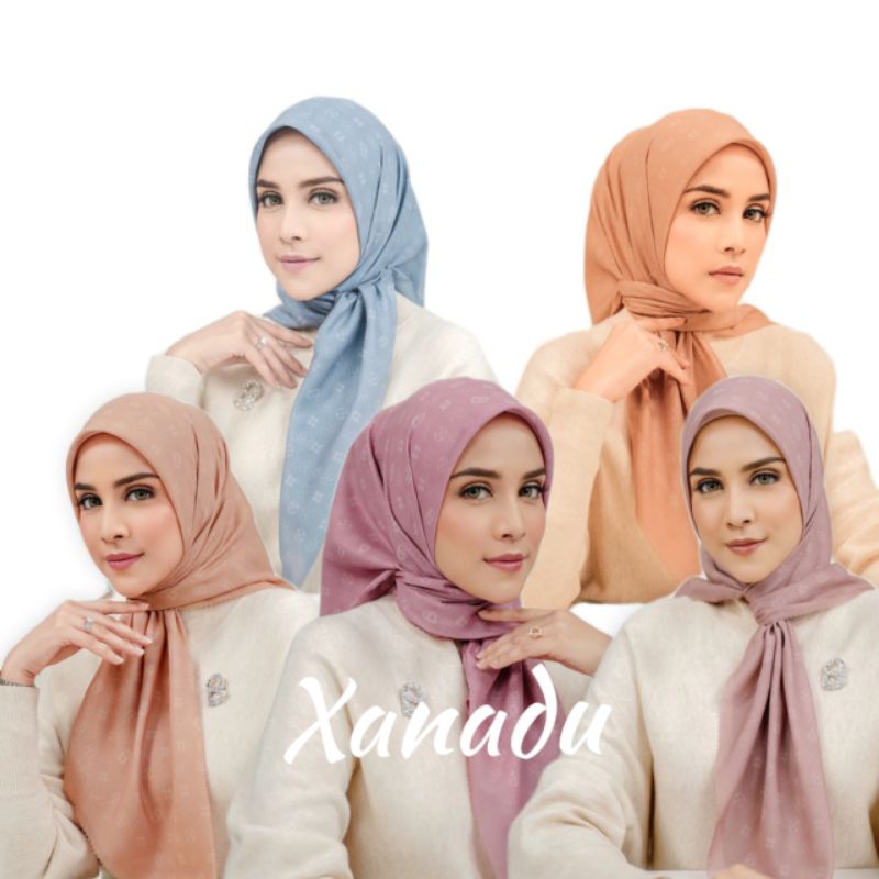 HIJAB SEGIEMPAT MOTIF XANADU SERIES BESTSELLER VOAL PREMIUM SEMI ORI LASER TITIK 3 DAN PLAT LOGAM GO