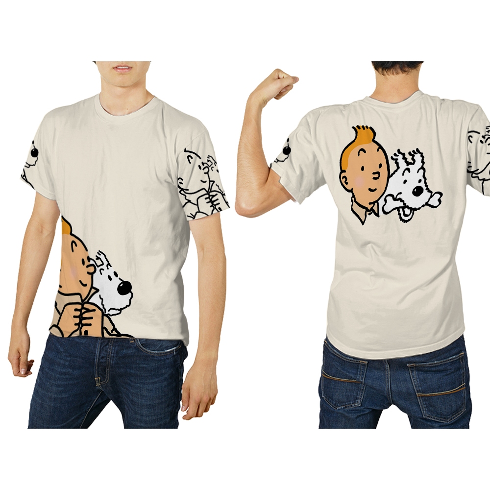 Baju Kaos Tshirt Fullprint Custom Tintin Pria Wanita Dewasa Anak