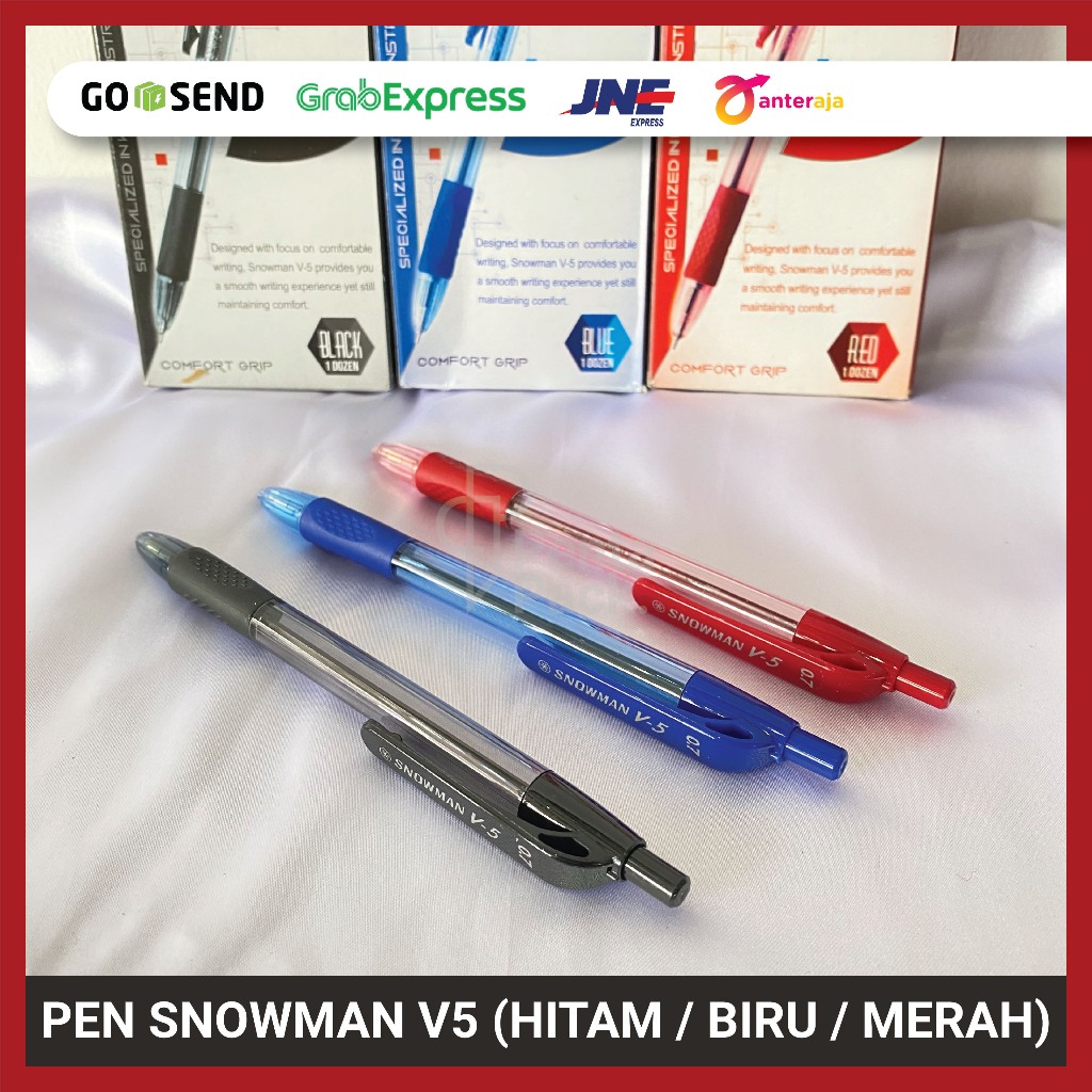 

[ECER] Pulpen / Pena / Pen Snowman V5 - 0.7 mm (Hitam / Biru / Merah)