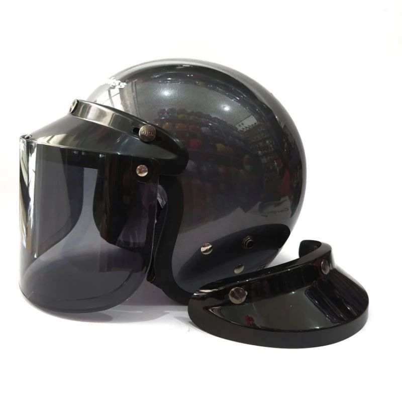 Cargloss CFM Retro Visor Injak Flat Smoke Helm Half Face