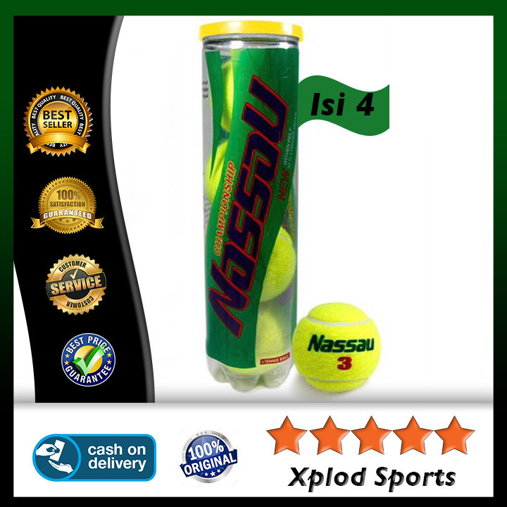 (4Pcs) Bola Tenis Nassau Extra Duty Isi 4 Bola Tennis Nassau Korea Asian Game Tennis All Court Semua