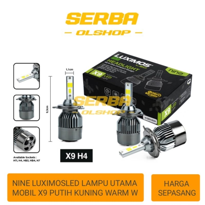 NINE LUXIMOS LAMPU LED UTAMA MOBIL X9 H4 3 WARNA WHITE YELLOW WARM WHITE