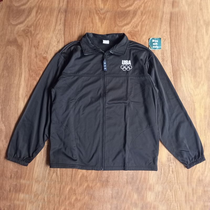 Jaket USA Olympic tracktop windbreaker running sport hitam