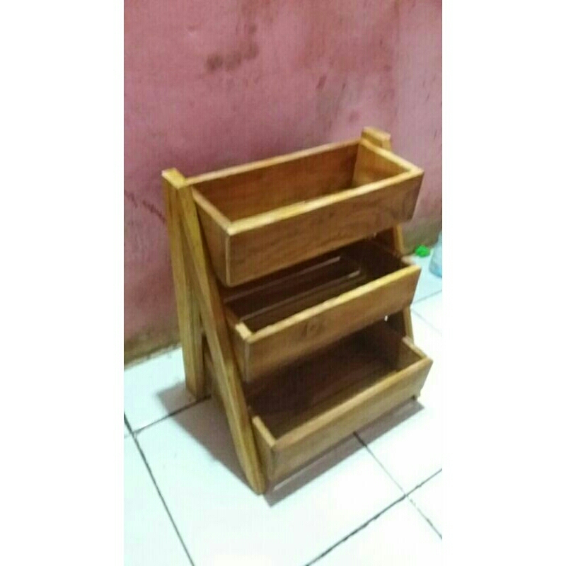 rak bumbu 3 susun /rak kayu jati / rak bawang