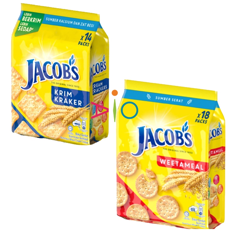 

Biskuit Jacobs Cream Cracker | Jacob Low Sodium Hi-Fibre 504g Multipack [ 14pack x 4pcs ]