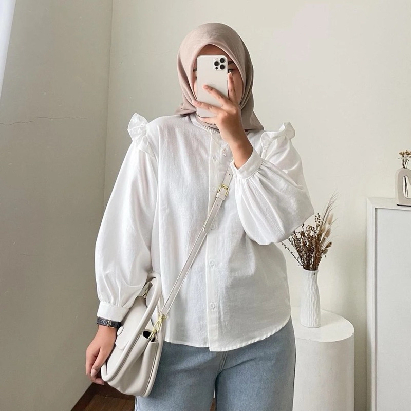 Yurim Blouse Ruffle - Atasan Wanita - Kemeja Linen Basic Lengan Panjang