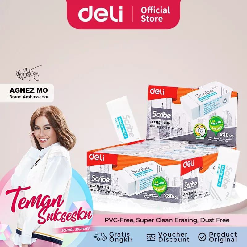 

Deli Eraser / Penghapus Pensil Putih Bebas PVC Bebas Debu Tidak Beracun 1 pcs