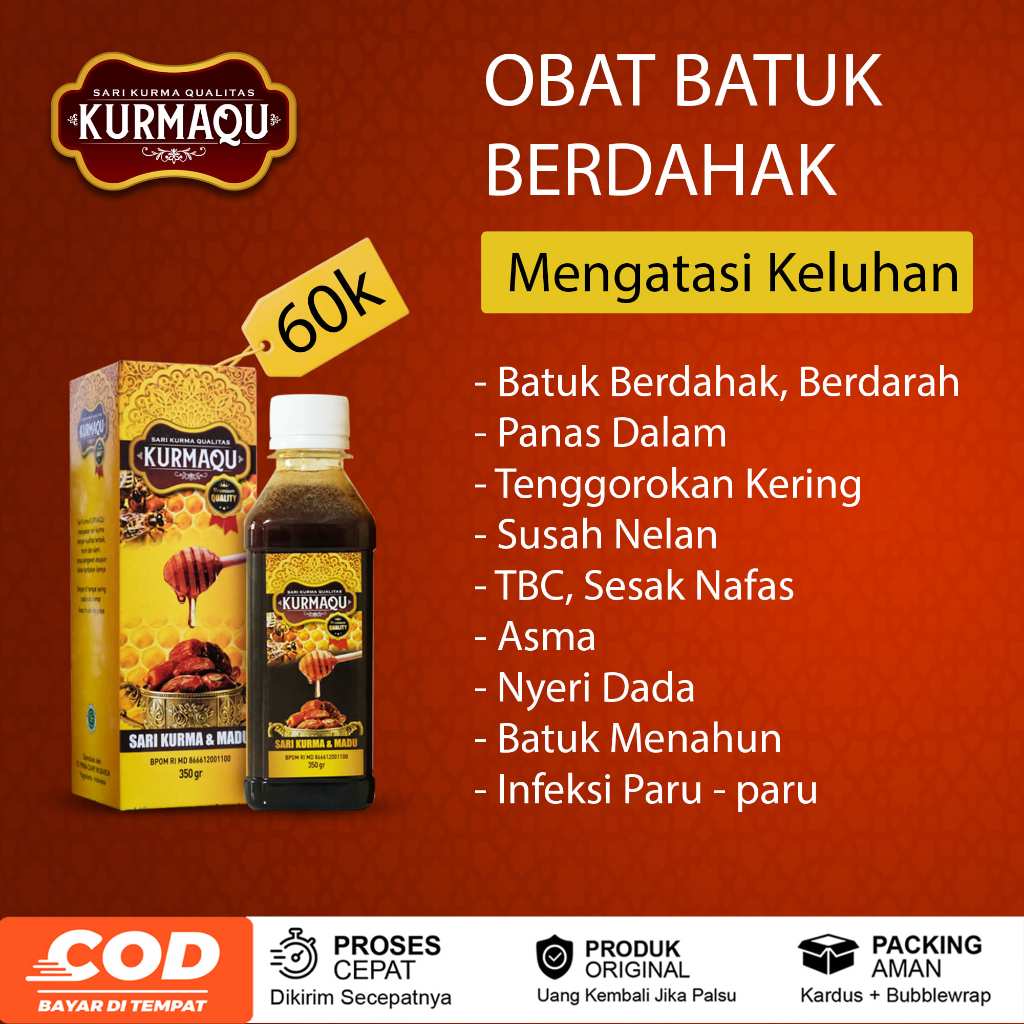 

Obat Batuk Berdahak Batuk Berdarah Batuk Menahun Sesak Nafas Batuk Kering Asma Nyeri Dada Infeksi Paru-paru Kurmaqu Sari Kurma & Madu Herbal 100% Original