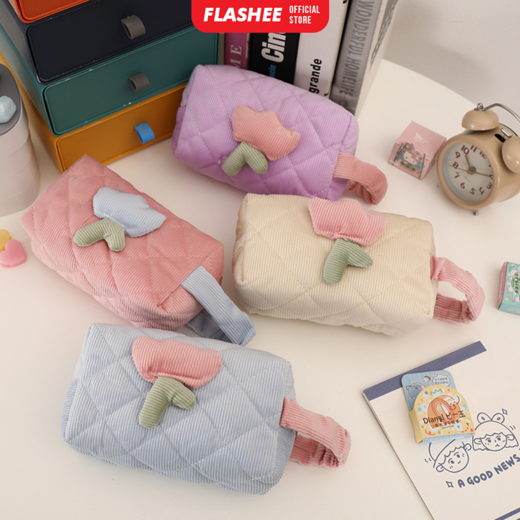 

Al Flashee Tempat Pensil Lucu Tulip Handle Tas Make Up Dompet Aesthetic Korean Style