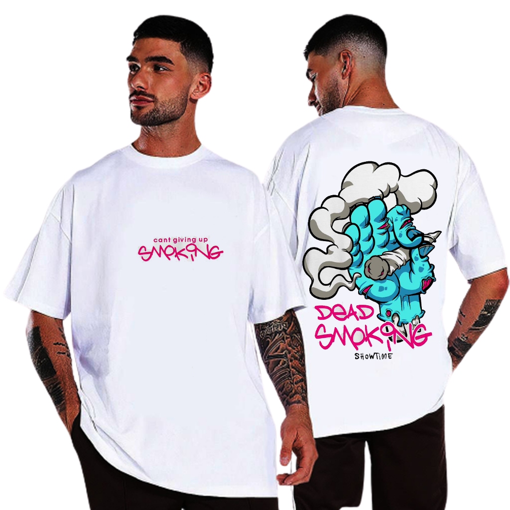 Baju Kaos Distro Pria Keren Terbaru Lengan Pendek Motif Dead Smoking Putih sablon Tulisan Kata Kata 