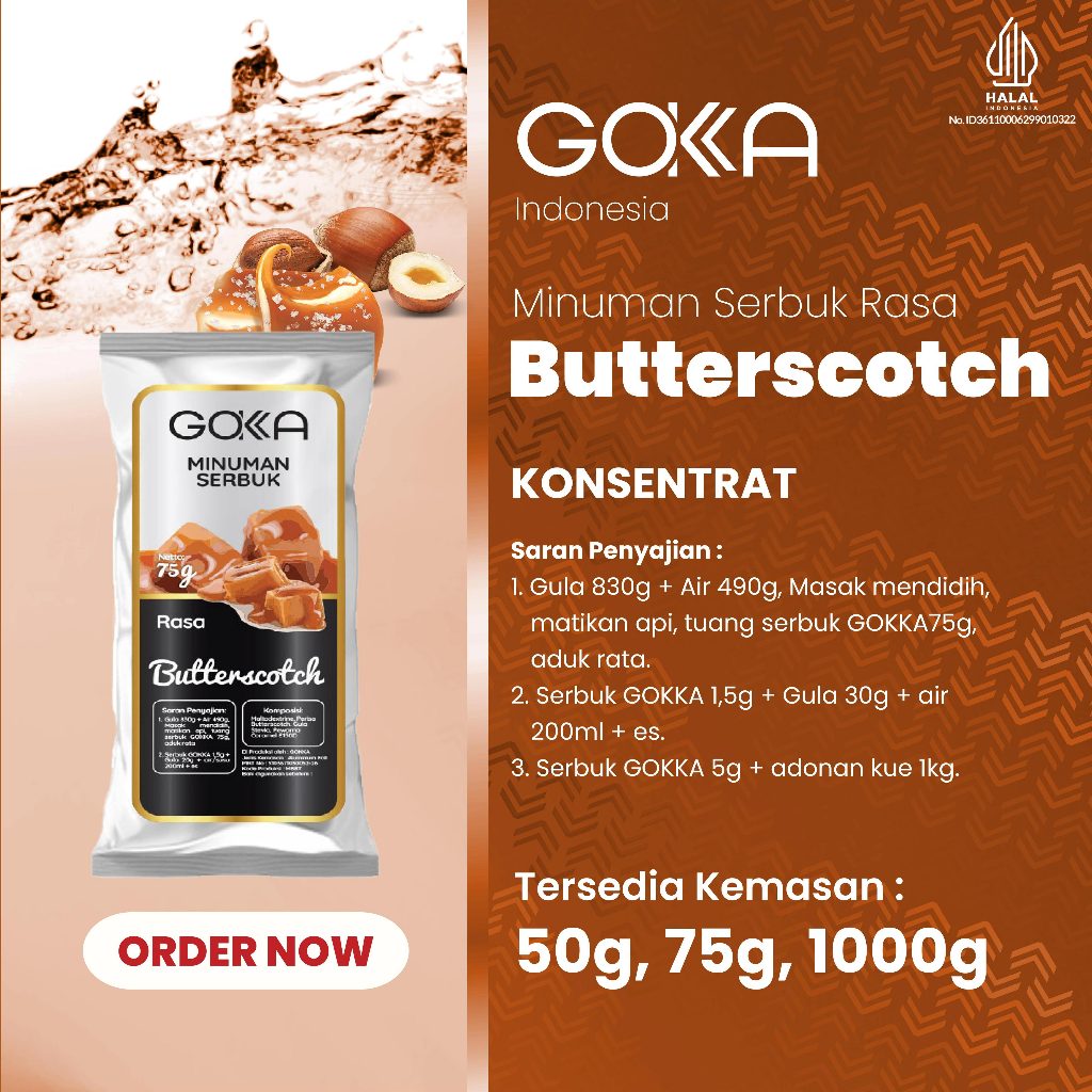 

Serbuk Minuman / Bubuk Minuman Gokka Rasa Butterscotch Kemasan 50gr