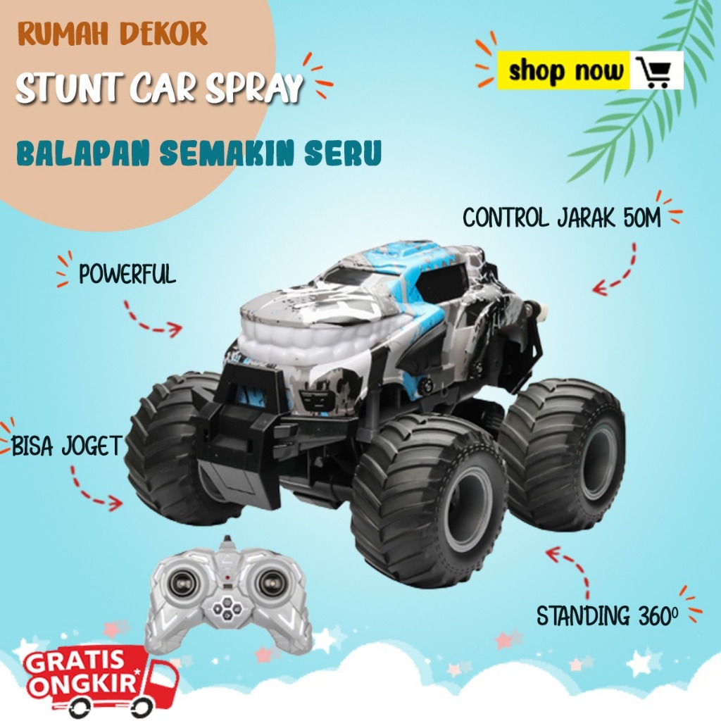 RC Stunt Car Spray Mainan Anak Hobi Kado RC Spray Motif Mural Elegan Remote Control