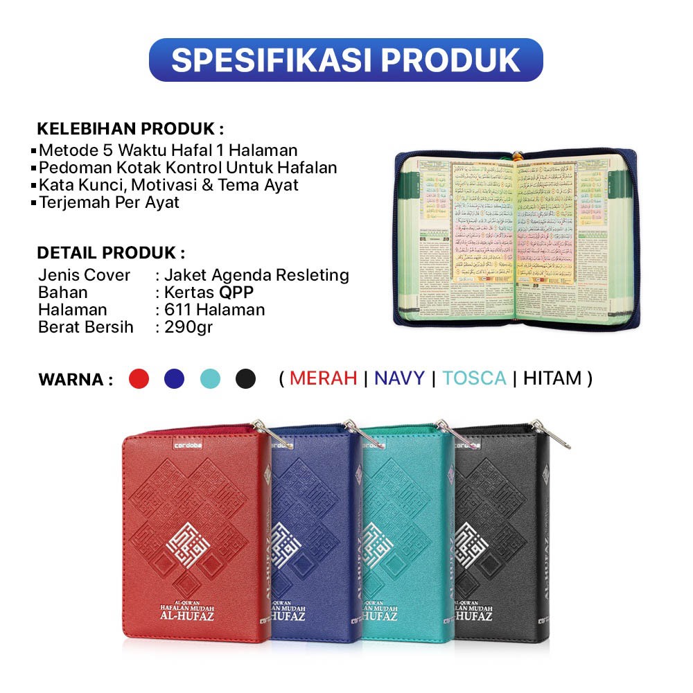 Al-Qur'an Hafalan Al-Hufaz Resleting A6 Kecil Terjemahan Dan Tajwid Warna Cordoba