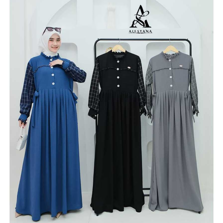 GAMIS WANITA REMAJA DEWASA NAVA DRESS TERBARU KEKINIAN FLANEL KOTAK ORI ALESYANA