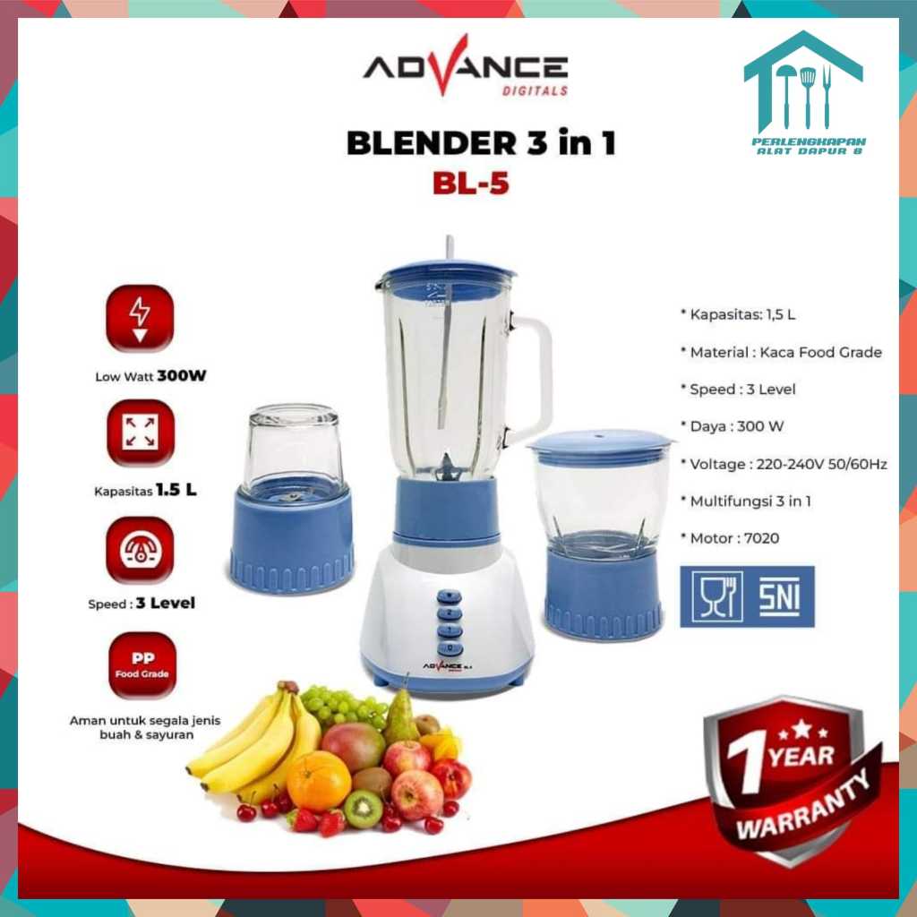 BLENDER ADVANCE 3IN1 KACA / BLENDER SERBAGUNA 3IN1 BL-5 / BLENDER 1.5 LITER 3IN1 ADVANCE /BLENDER MU
