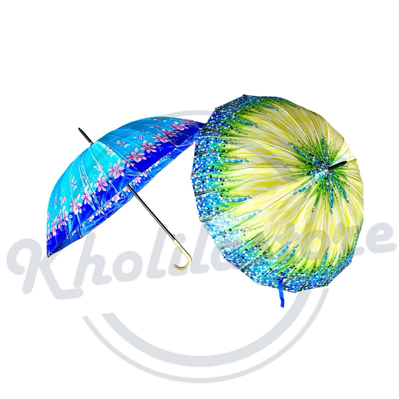 Payung Satin 16 Jari / Payung Saten Motif Bunga