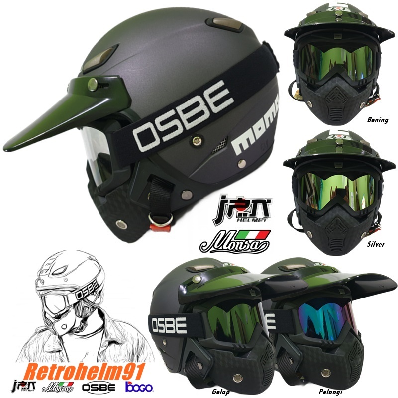 Helm Dewasa JPN MONSA MOMO Japstyle Paket Touring Topi Panjang Retro Klasik Vintage Kacamata Goggle 