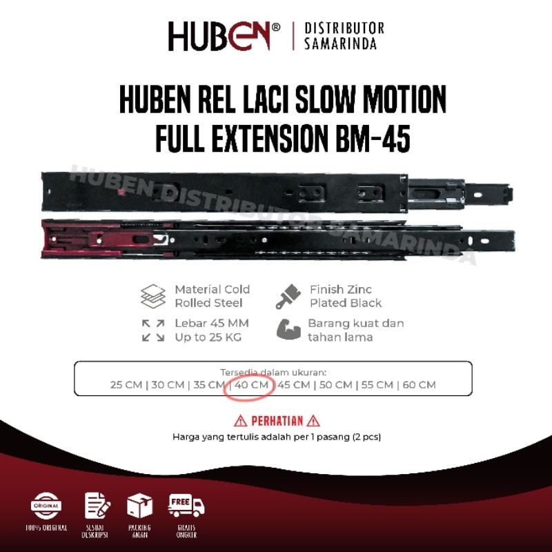 (ISI 2) HUBEN BM-45 Rel Laci Slow Motion Full Extension Hitam 40 CM 400 MM