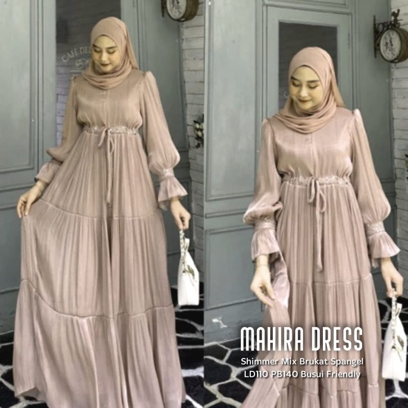 Mahira dress kondangan bridesmaid seragaman Baju gamis wanita terbaru gamis brukat putih polos sage
