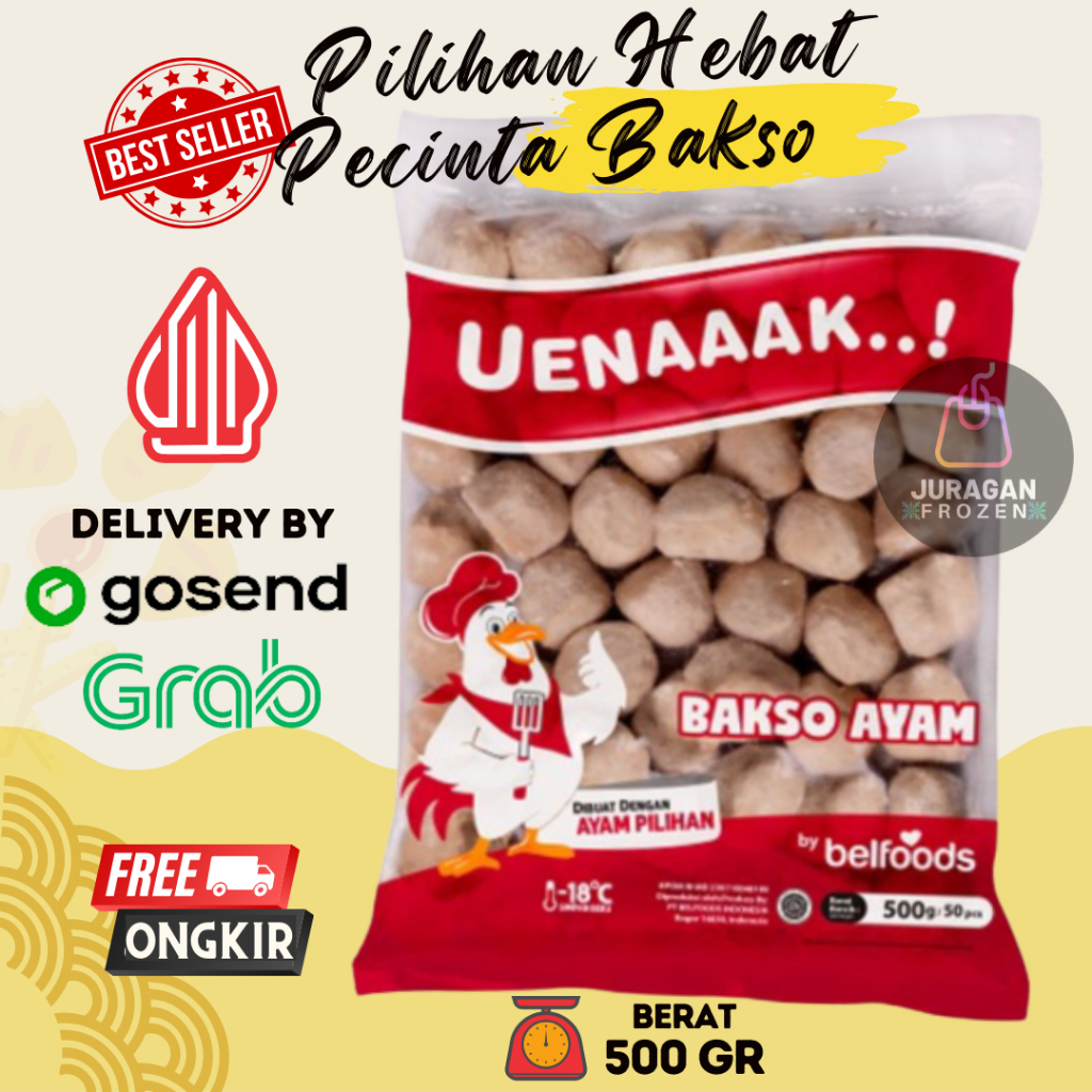 

BAKSO AYAM BELFOODS BASO AYAM MINI ISI 100 PCS 500GR FROZEN