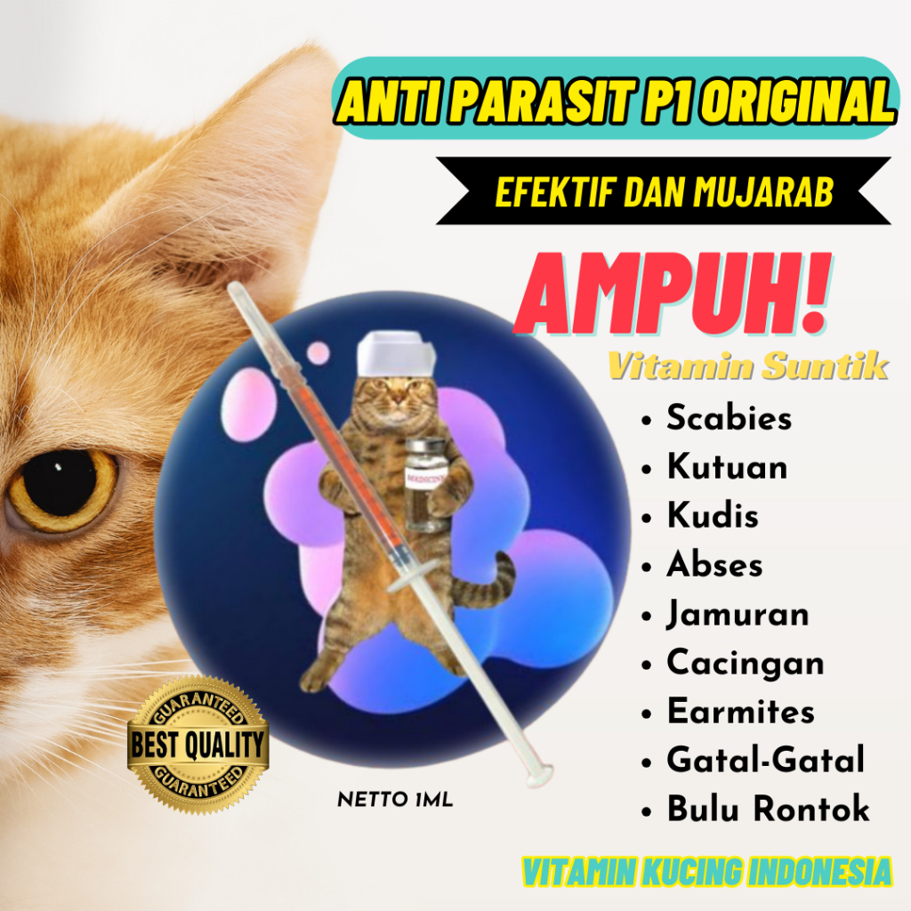 Vitamin Kucing Obat Parasit Suntik P1 (Obat Scabies, Jamur, Kutu)