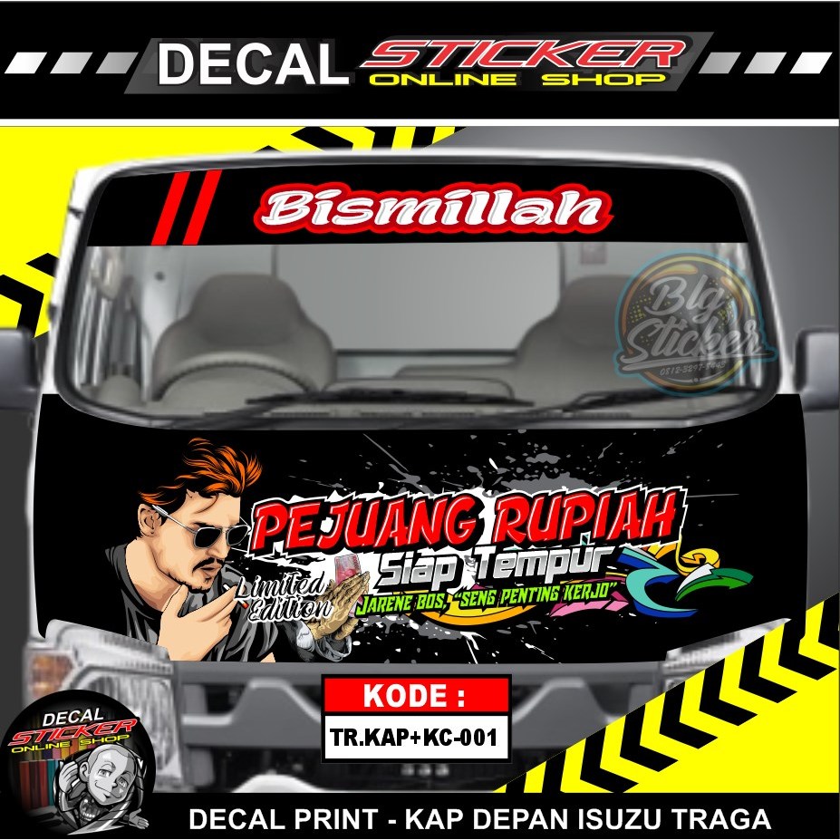 STIKER KAP DEPAN MOBIL PICKUP TRAGA DECAL PRINT VARIASI + KACA ATAS