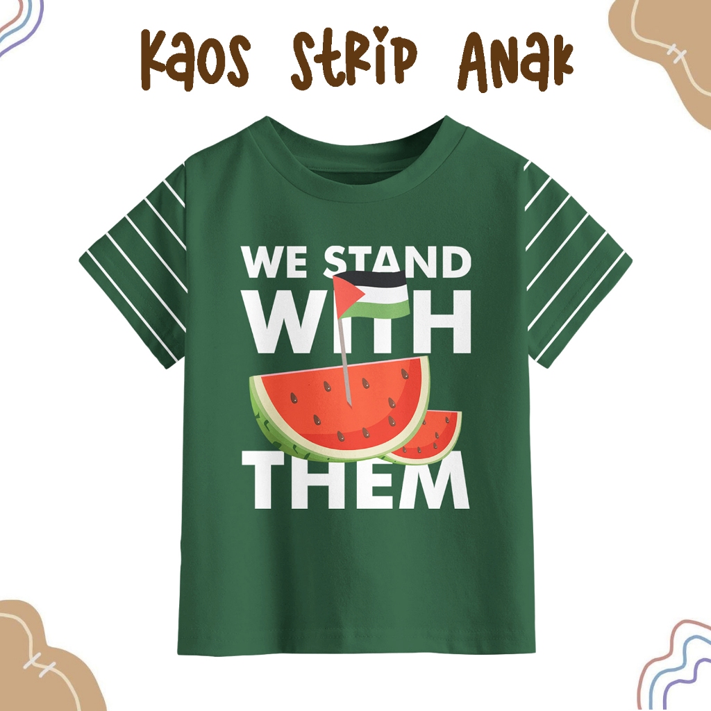 Kaos Strip Salur Semangka Warna Hijau Botol  Lengan Pendek