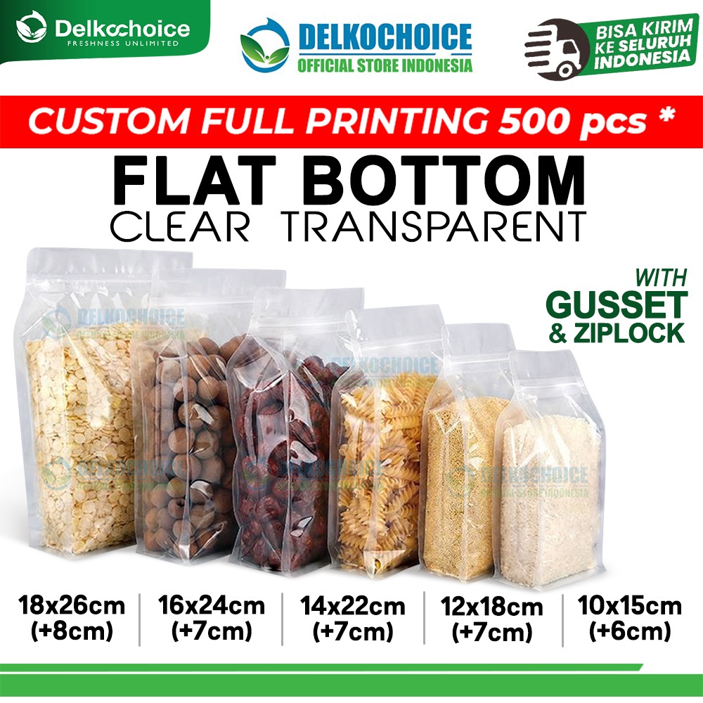 Flat Bottom Clear Bening Transparan Plastik Kemasan Snack Delkochoice