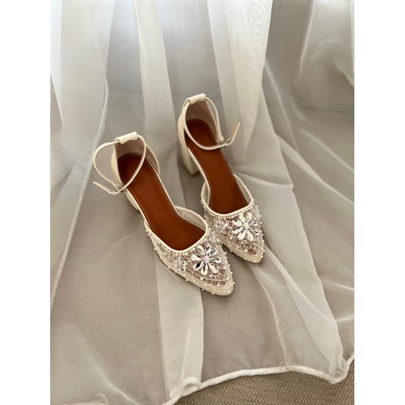 heels nikah wedding shoes tali broken white hak block 7cm