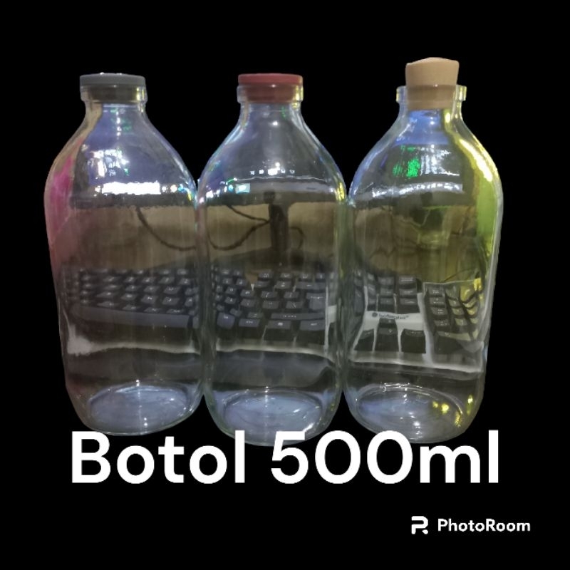 botol kaca 500ml tutup karet dan tutup kayu, botol 500ml, botol asi 500ml, souvernir botol 500ml