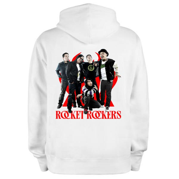 Jaket Hoodie Rocket Rockers Hoodie White Bahan Cotton Fleece
