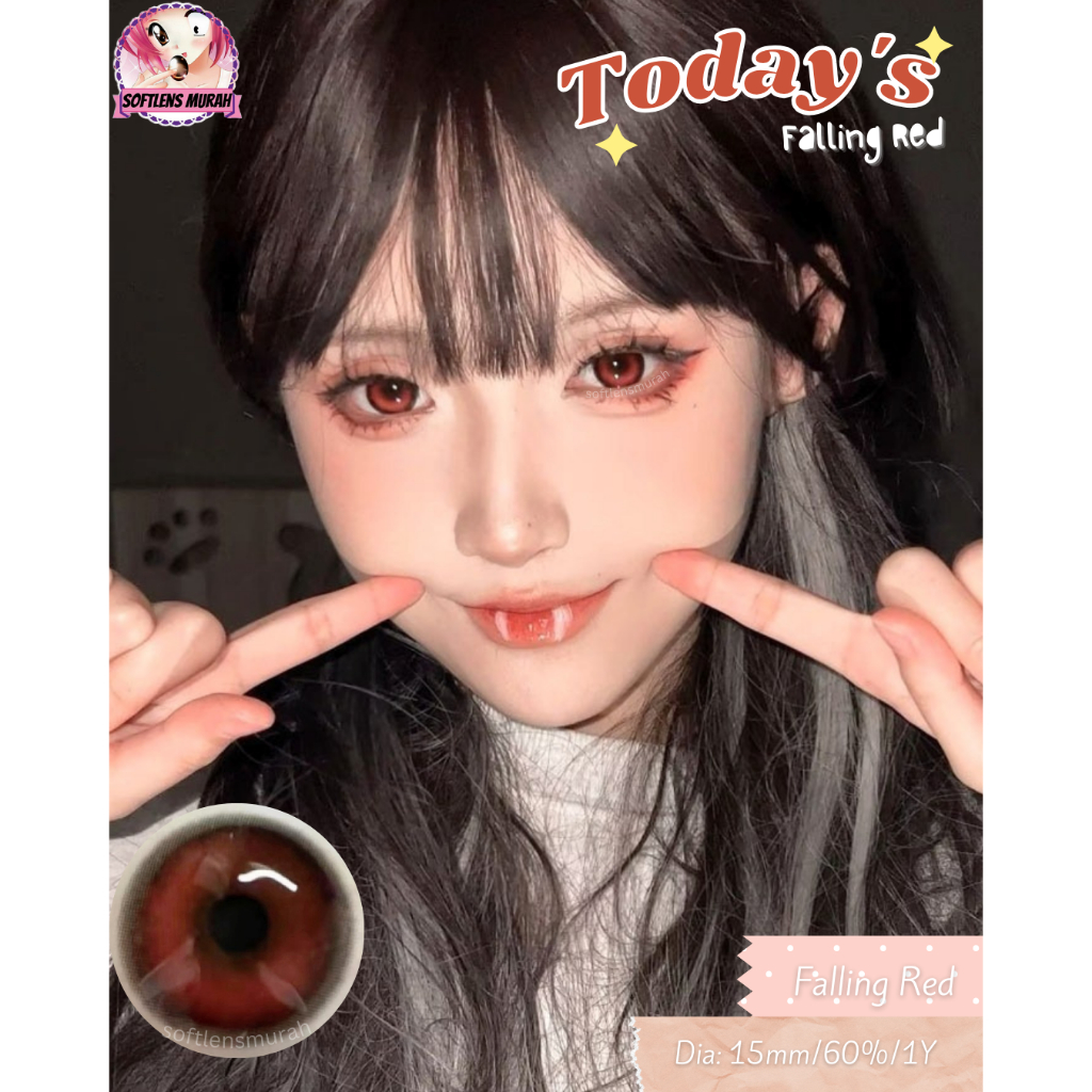 Softlens merah Today's Falling red 15mm red lens softlens merah minus ready cocok untuk cosplay / ha