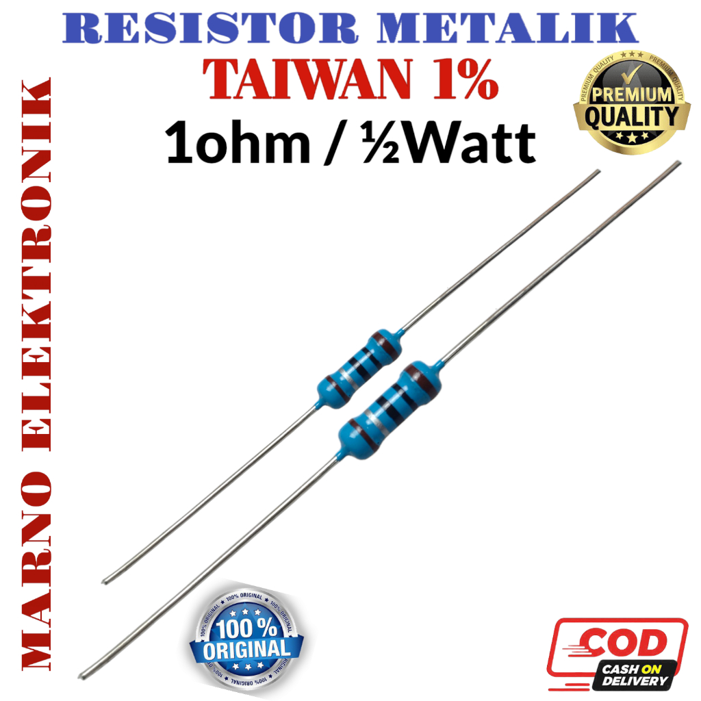 RESISTOR 1/2 0,5 WATT METALIK METAL TAIWAN 1% 5x 1OHM 2,2OHM 4,7OHM 5OHM 5,6OHM 8,2OHM 10OHM 12OHM 1