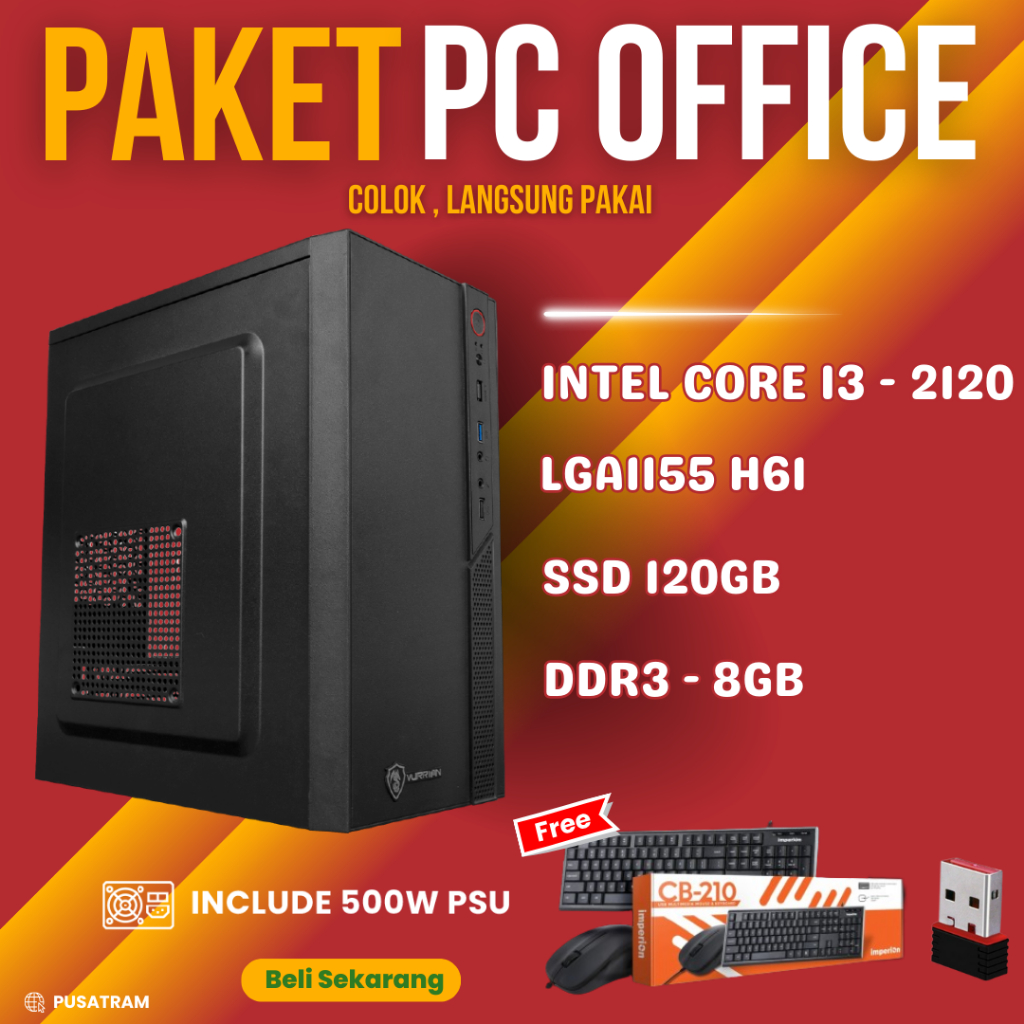 PAKET RAKITAN PC OFFICE TERMURAH I3 2120 H61 DDR3 4/8 GB SSD 120GB