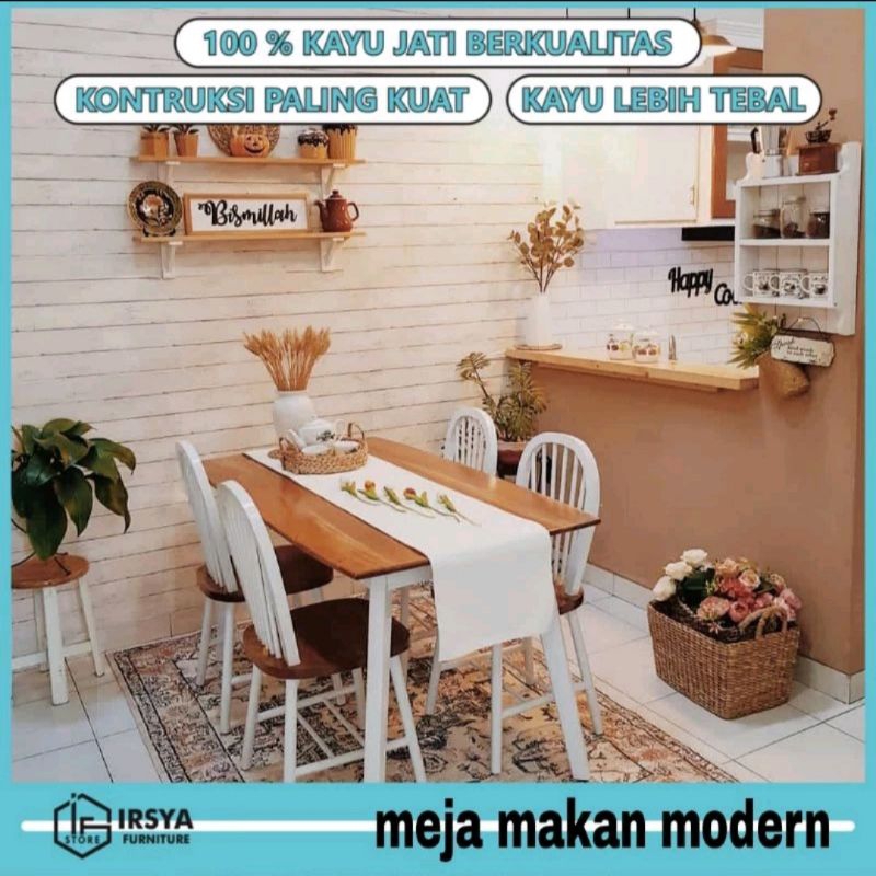 Meja Makan Minimalis Kayu Jati 4 Kursi